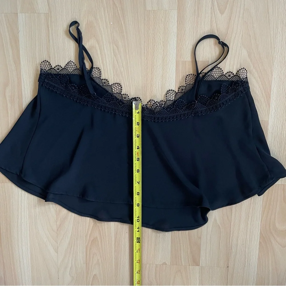 BCBG Black Lace Trim Camisole Crop Top Loose Flowy Cropped Cami tank XS NWOT - Picture 9 of 10